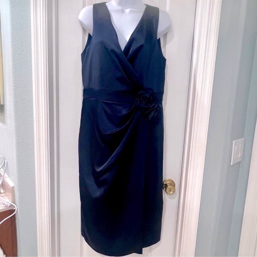 Maggy London Blue Sheath Midi Dress V-Neck Sleeveless